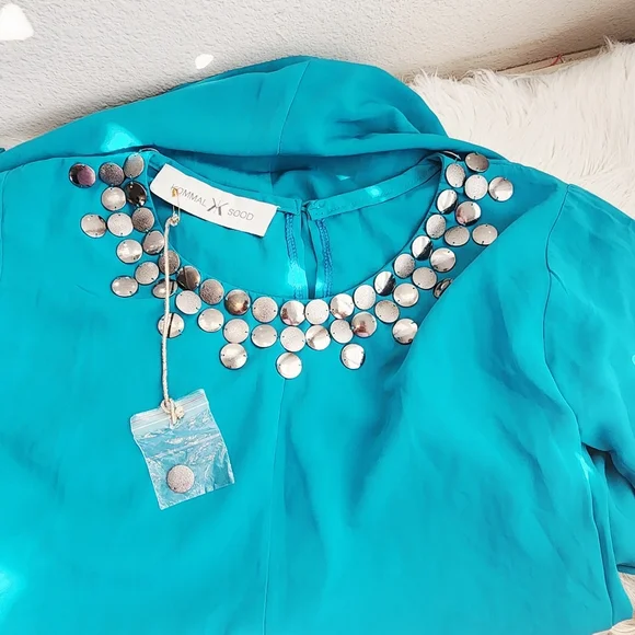 KOOMAL SOOD TEAL MAXI DRESS LONG SLEEVE NECK DETAIL SIZE MEDIUM - Picture 6 of 15